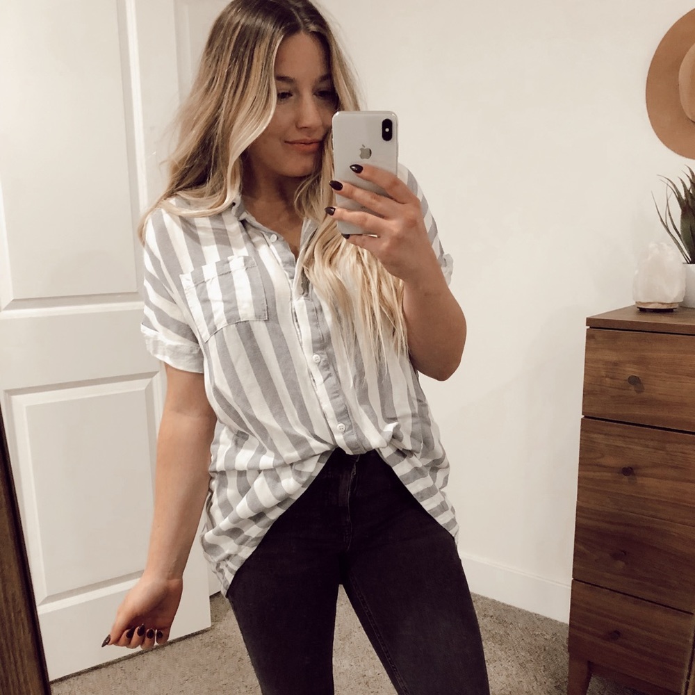 Stripe blouse tunic with tie